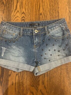 Seductions Denim Studded Low-Rise Shorts